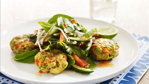 healthy healthy thai fish cakes with crunchy salad recipe recipe Thai Fish Cakes with Crunchy Salad
