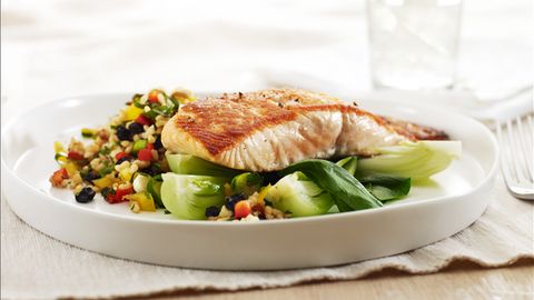 healthy healthy grilled salmon with brown rice salad recipe recipe Grilled Salmon with Brown Rice Salad