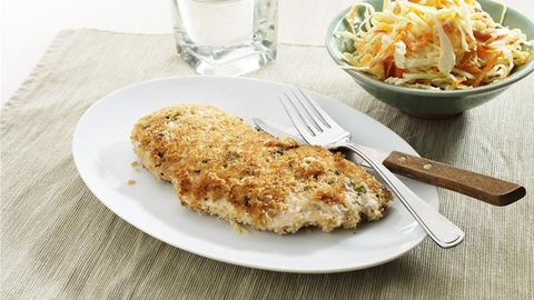 healthy healthy chicken schnitzel with coleslaw recipe recipe Chicken Schnitzel with Coleslaw