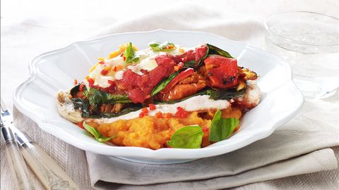 healthy healthy baked chicken parma with sweet potato mash recipe recipe Baked Chicken Parma with Sweet Potato Mash