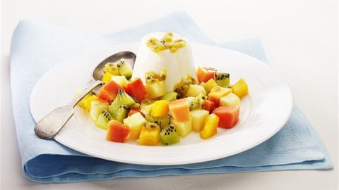 Honey Panna Cotta with Tropical Fruit Salsa