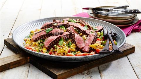 healthy healthy seared steak corn & couscous salad recipe recipe Seared Steak Corn & Couscous Salad 3-2-1