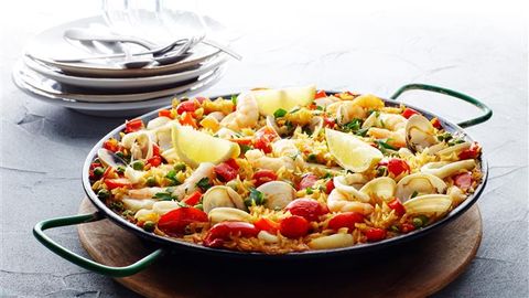healthy healthy cheat's seafood paella recipe recipe Cheat's Seafood Paella 3-2-1
