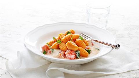 healthy healthy sweet potato gnocchi with roasted tomato cream recipe recipe Sweet Potato Gnocchi with Roasted Tomato Cream