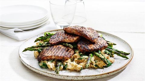 healthy healthy balsamic pork on garlicky white bean mash recipe recipe Balsamic Pork on Garlicky White Bean Mash 3-2-1