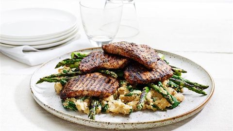 Balsamic Pork on Garlicky White Bean Mash 3-2-1