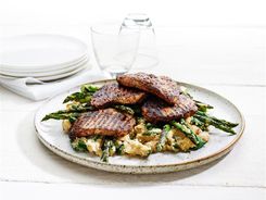 Balsamic Pork on Garlicky White Bean Mash 3-2-1