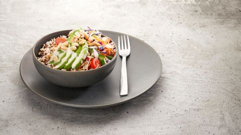 Slaw bowl with hummus dressing