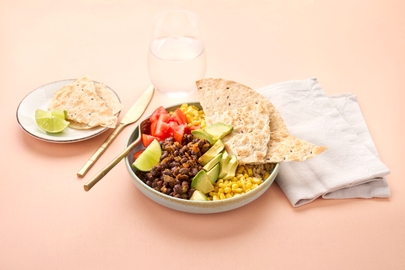 Mexi-bean bowl with tortilla