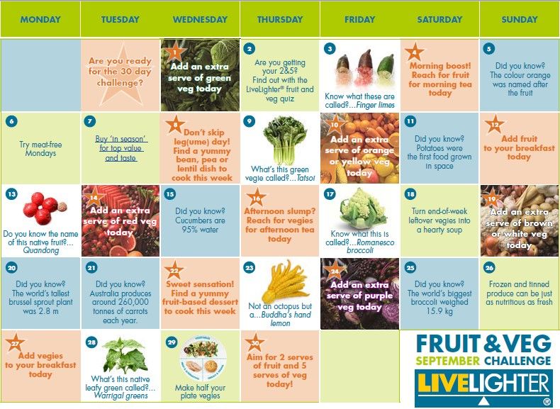Screenshot of the fruit and veg September challenge calendar