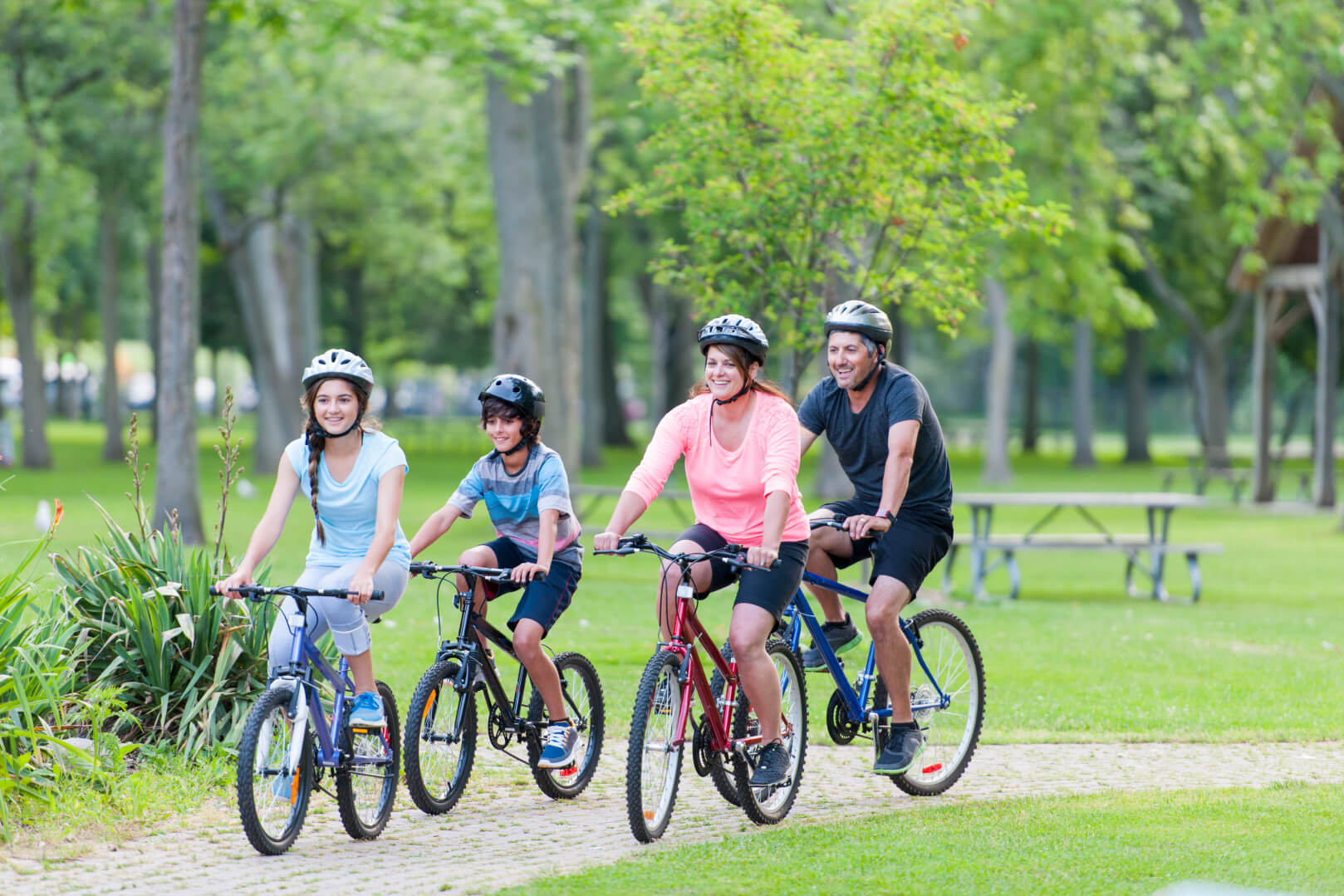 Family riding bikes