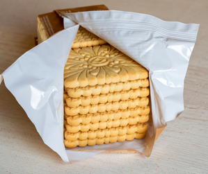 Open packet of plain biscuits