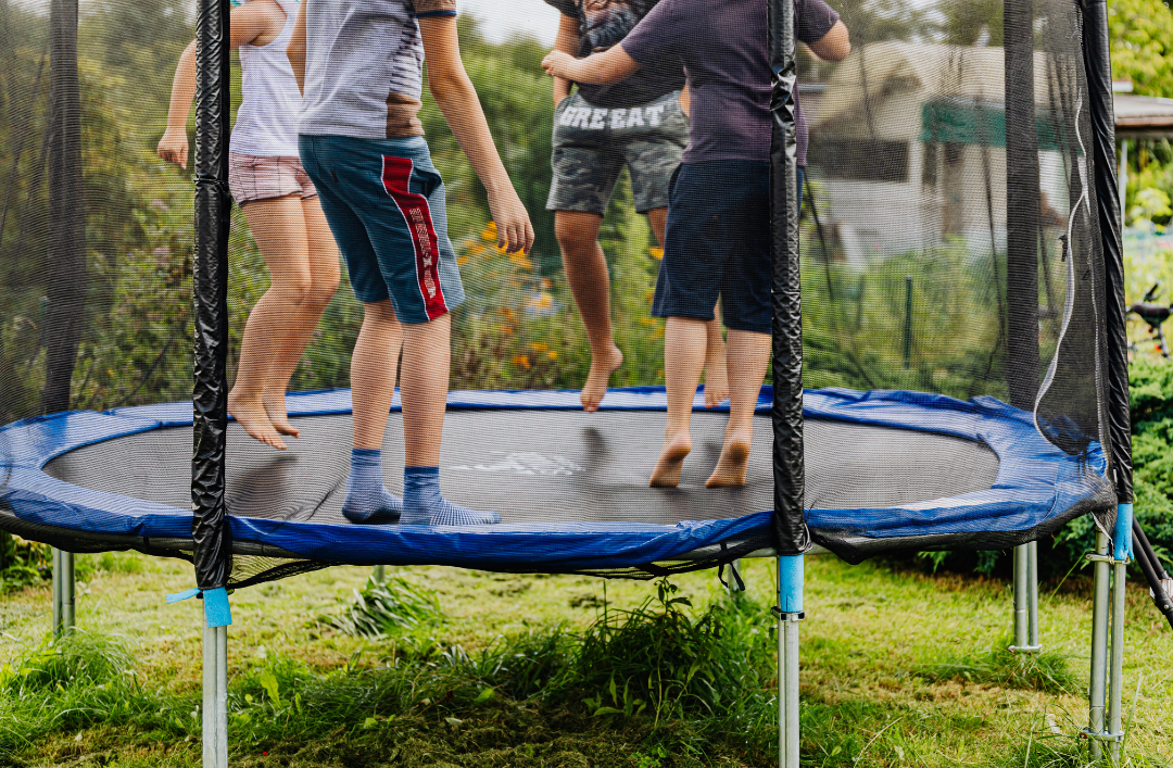 Jumping on a trampoline