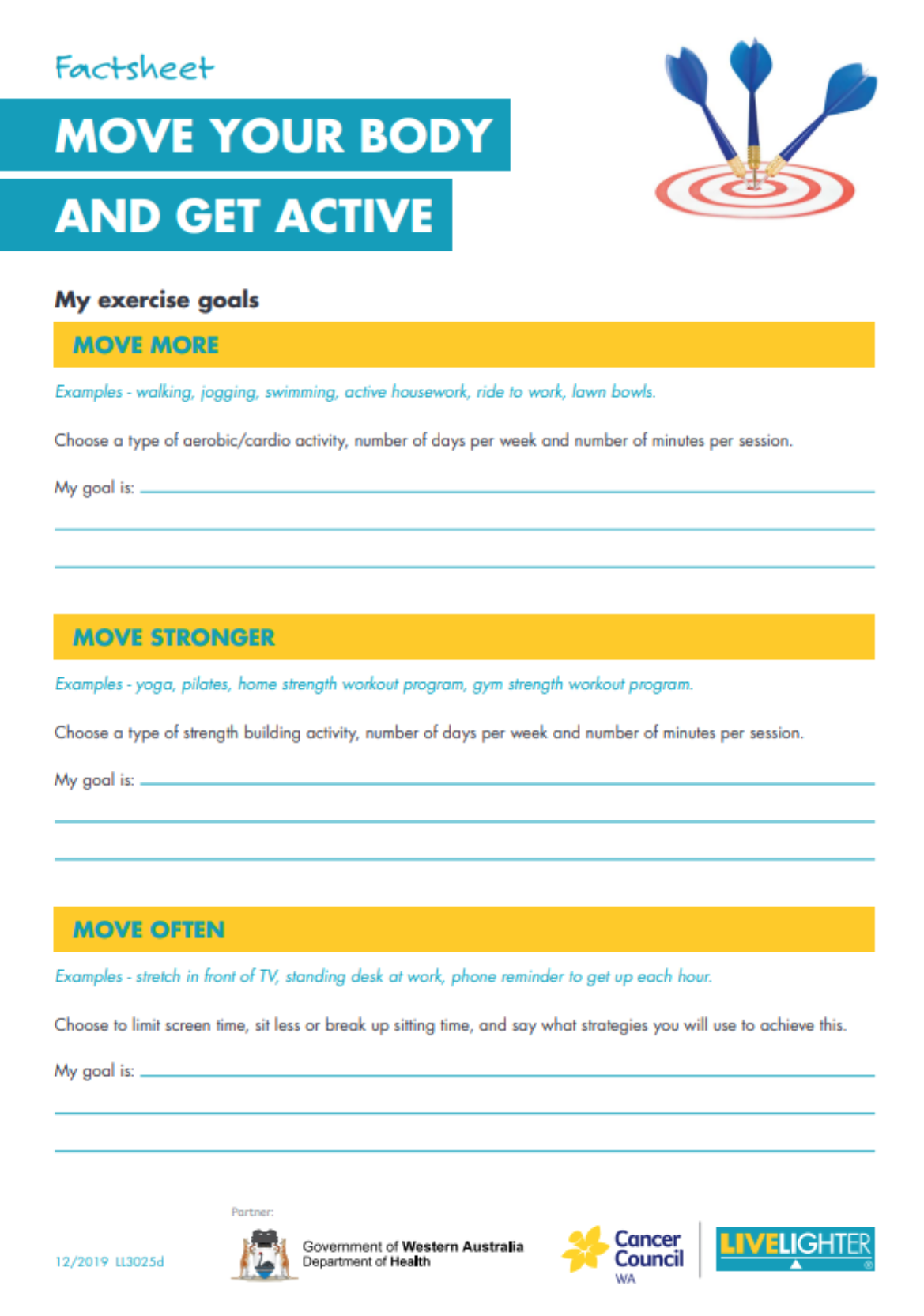 worksheet to set movement goals