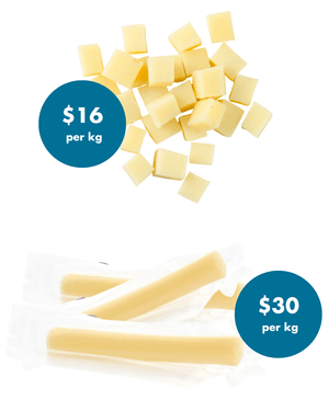 graphic showing home cut cheese v packaged cheese