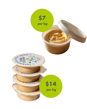 graphic showing home portioned hummus v packaged hummus