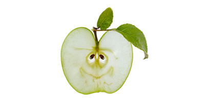 An apple sliced in half