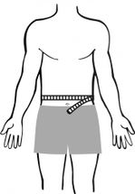 Illustration of where to place measuring tape for measuring you waist for males