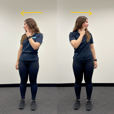 person demonstrating neck hold rotations