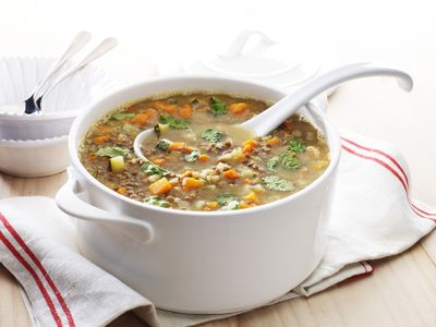 Hearty sweet potato and lentil soup