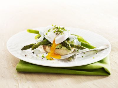 poached egg with asparagus and yoghurt