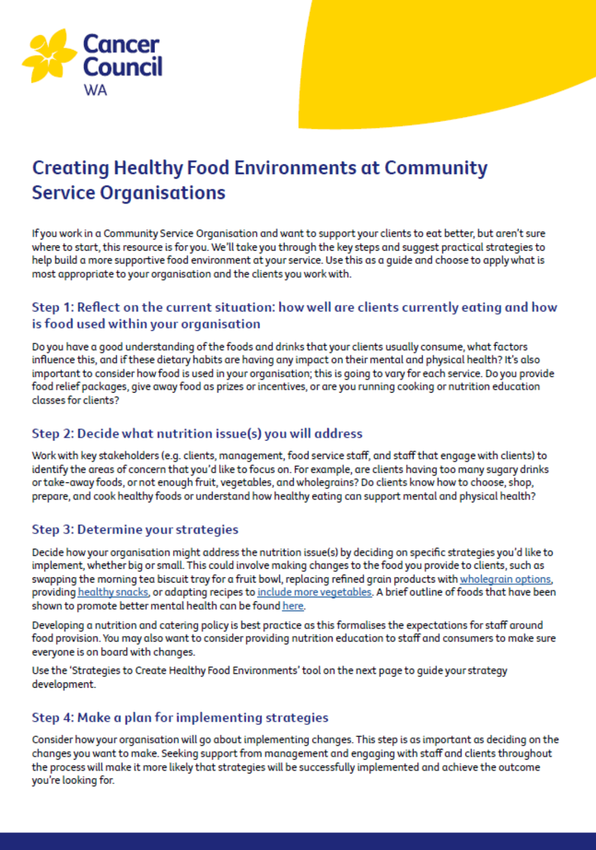 Community and health organisations: Step by step guide to creating healthy food environments pdf thumbnail