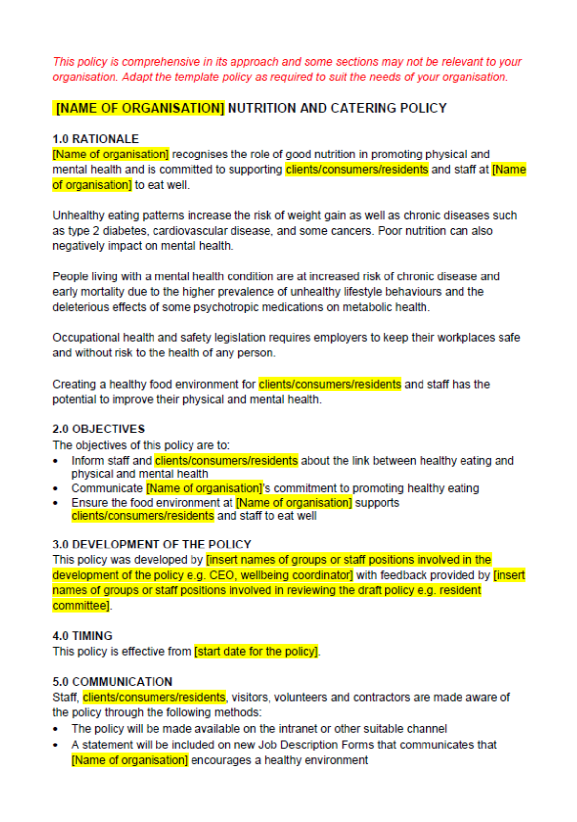 Nutrition and catering policy template word document thumbnail
